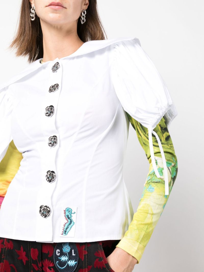 White Octo Fitted Puff-sleeve Shirt