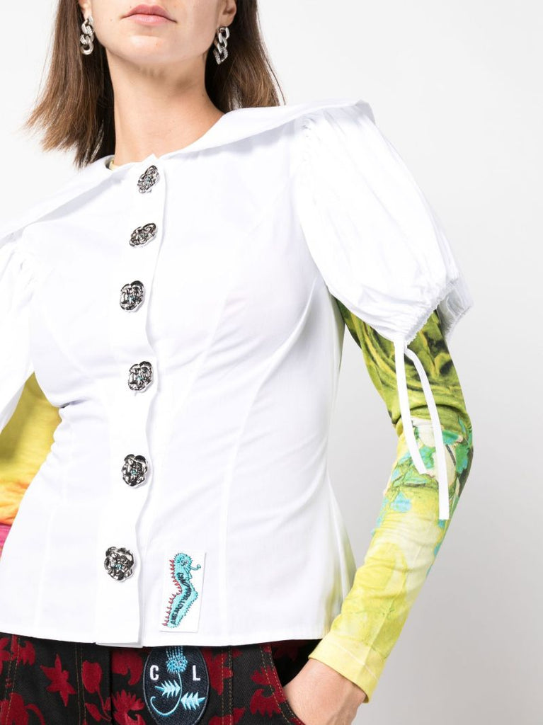 White Octo Fitted Puff-sleeve Shirt