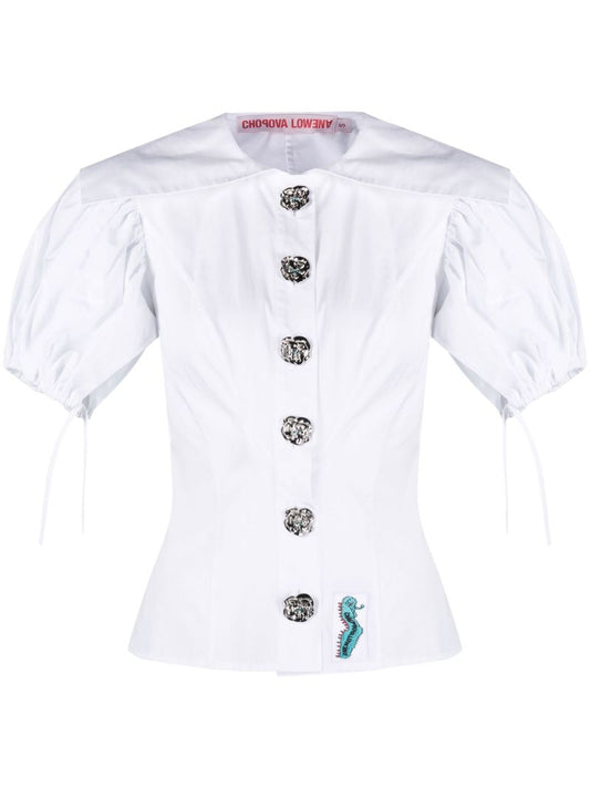 White Octo Fitted Puff-sleeve Shirt