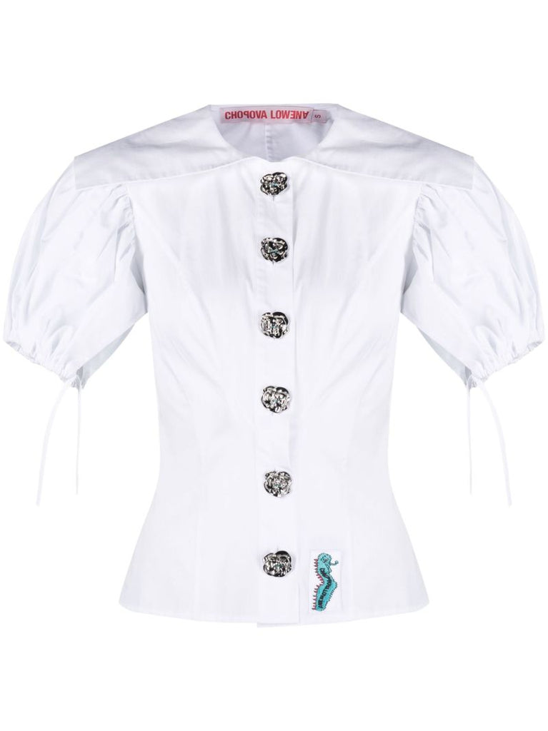 White Octo Fitted Puff-sleeve Shirt