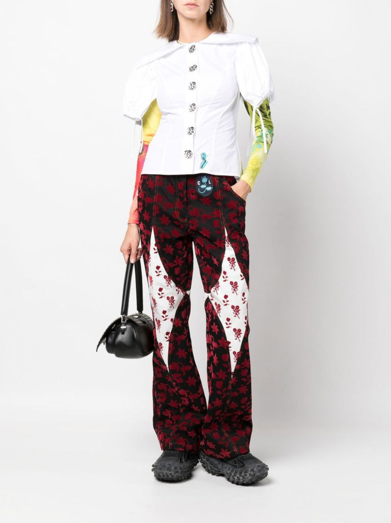 White Octo Fitted Puff-sleeve Shirt