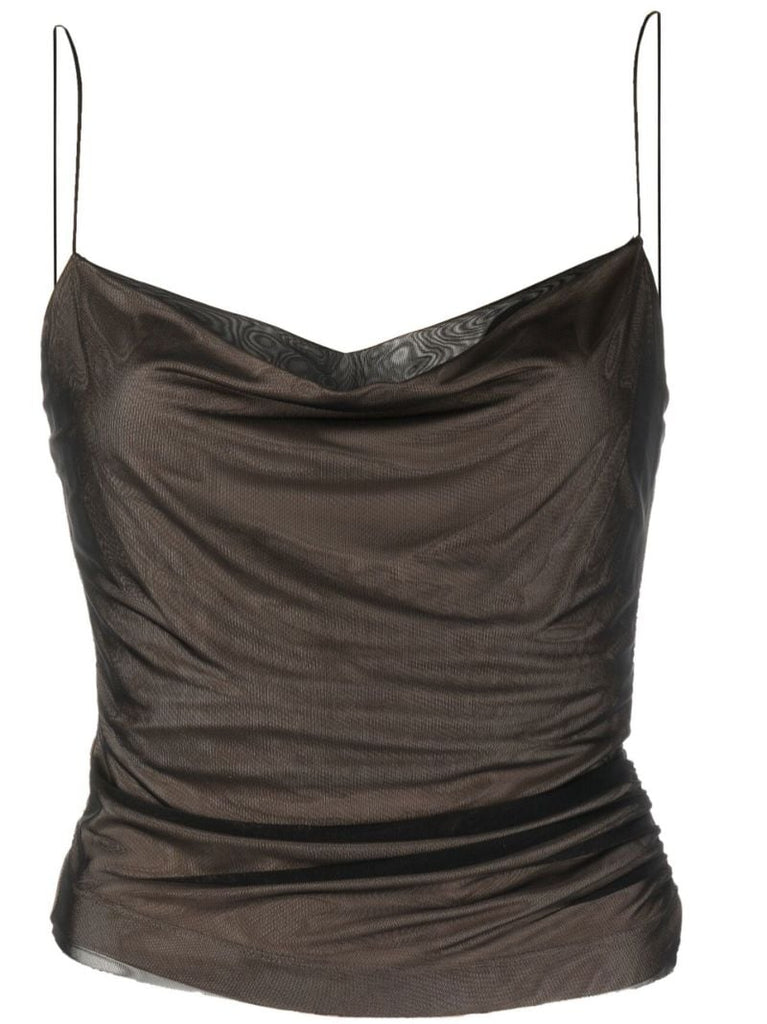 Black Lilburn Cowl Neck Mesh Top