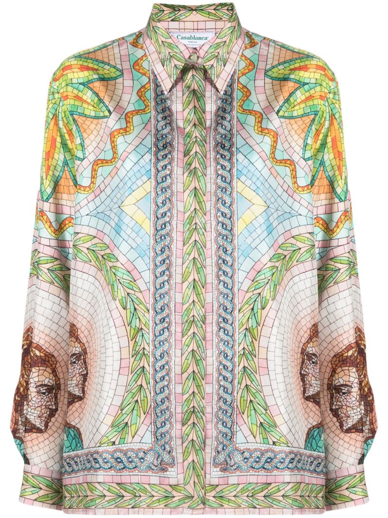 Green Mosaics Grecques Silk Shirt