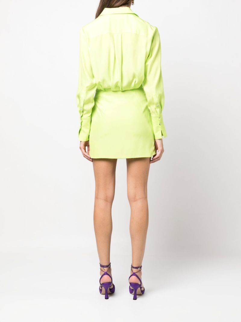 Green Naha Draped Silk Mini Shirt Dress