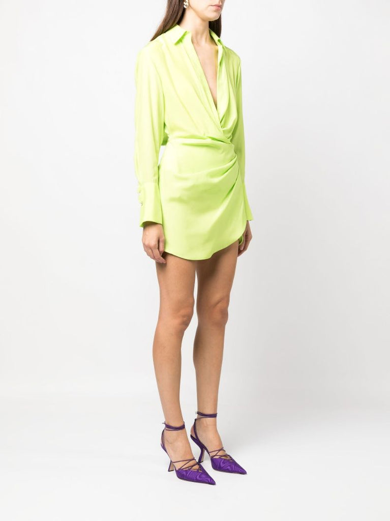 Green Naha Draped Silk Mini Shirt Dress