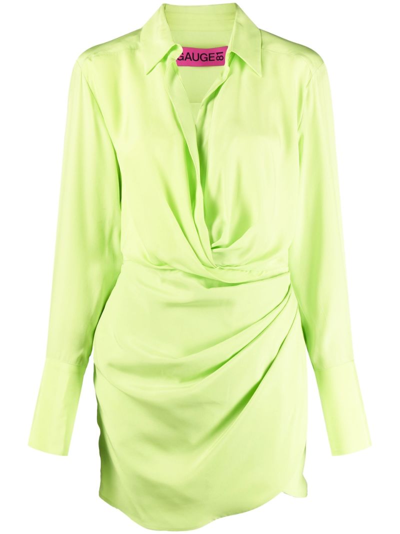Green Naha Draped Silk Mini Shirt Dress