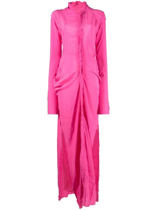Pink Draped Raw Edge Maxi Dress