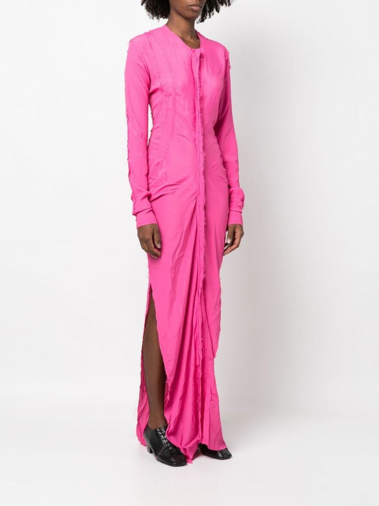 Pink Draped Raw Edge Maxi Dress