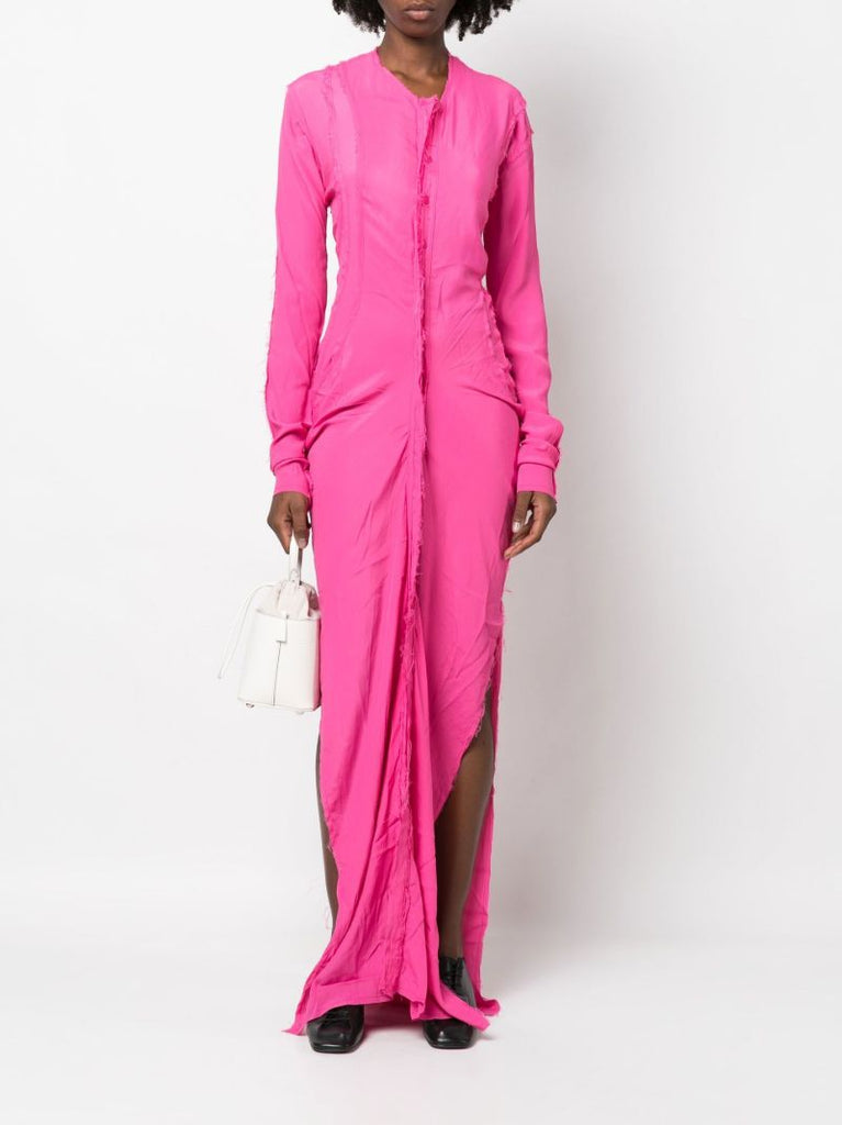 Pink Draped Raw Edge Maxi Dress