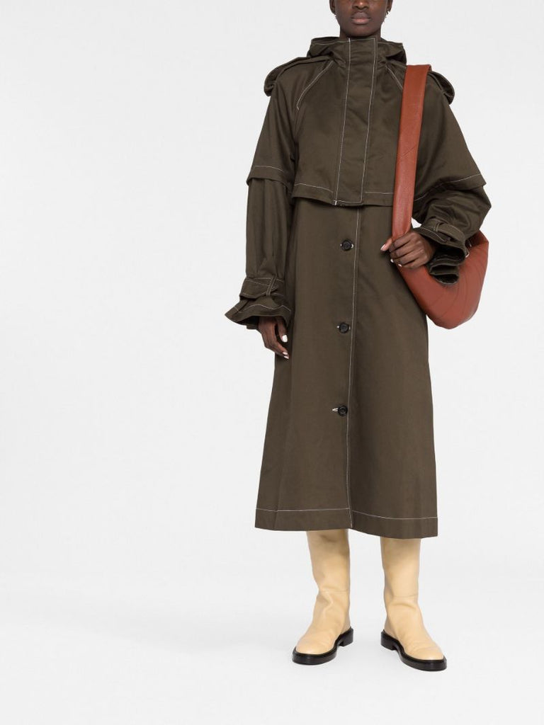 Brown Single Breasted Hooded Trench Coat