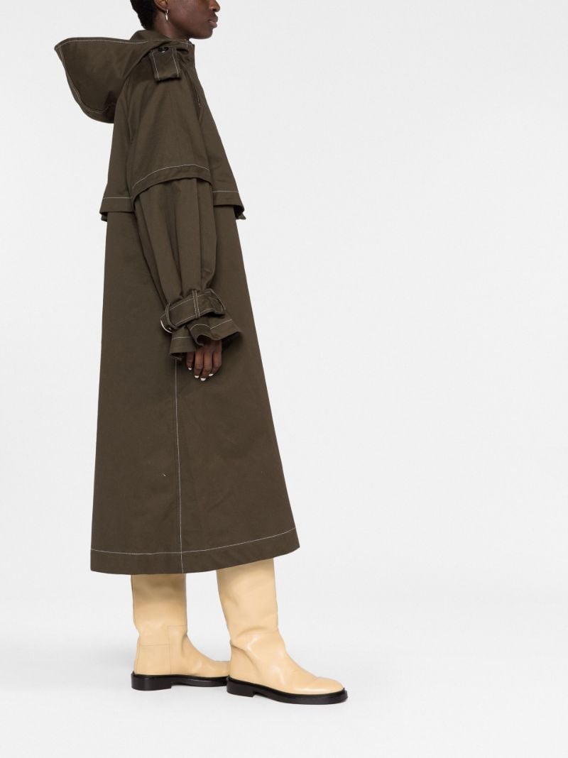 Brown Single Breasted Hooded Trench Coat