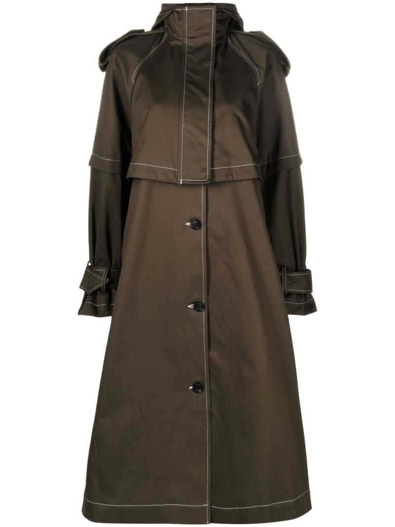 Brown Single Breasted Hooded Trench Coat