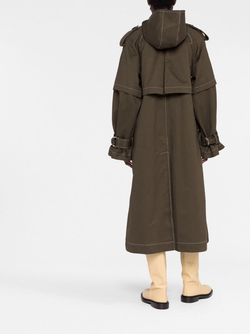 Brown Single Breasted Hooded Trench Coat