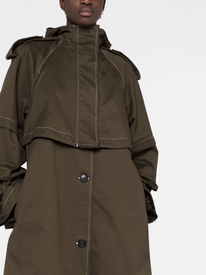 Brown Single Breasted Hooded Trench Coat