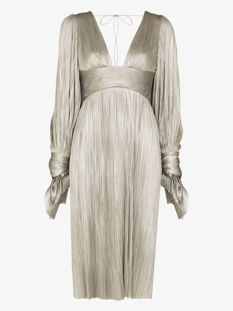 Silver Juno Long Sleeve Silk Dress