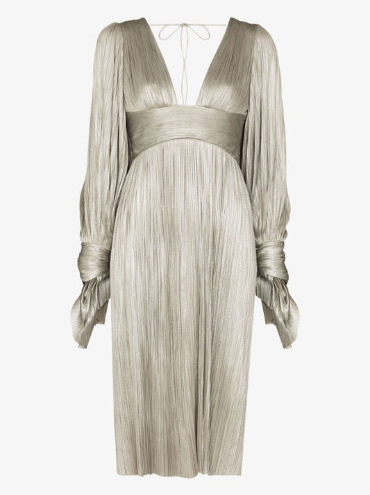 Silver Juno Long Sleeve Silk Dress