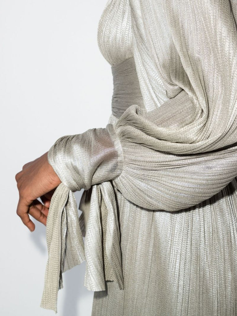 Silver Juno Long Sleeve Silk Dress