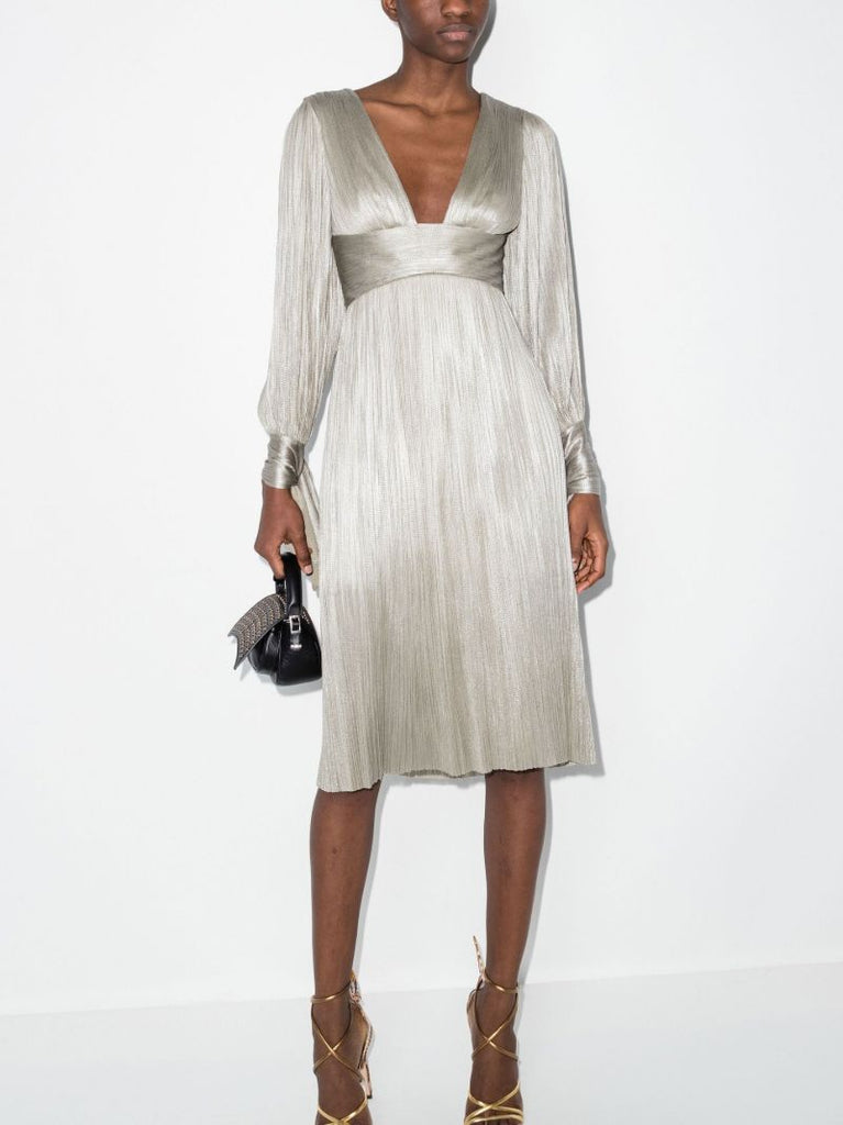 Silver Juno Long Sleeve Silk Dress