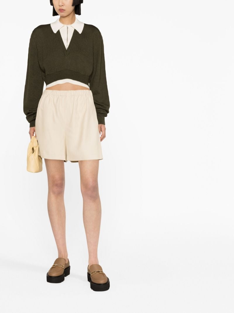 Green Zip-up Wool Cropped Sweater