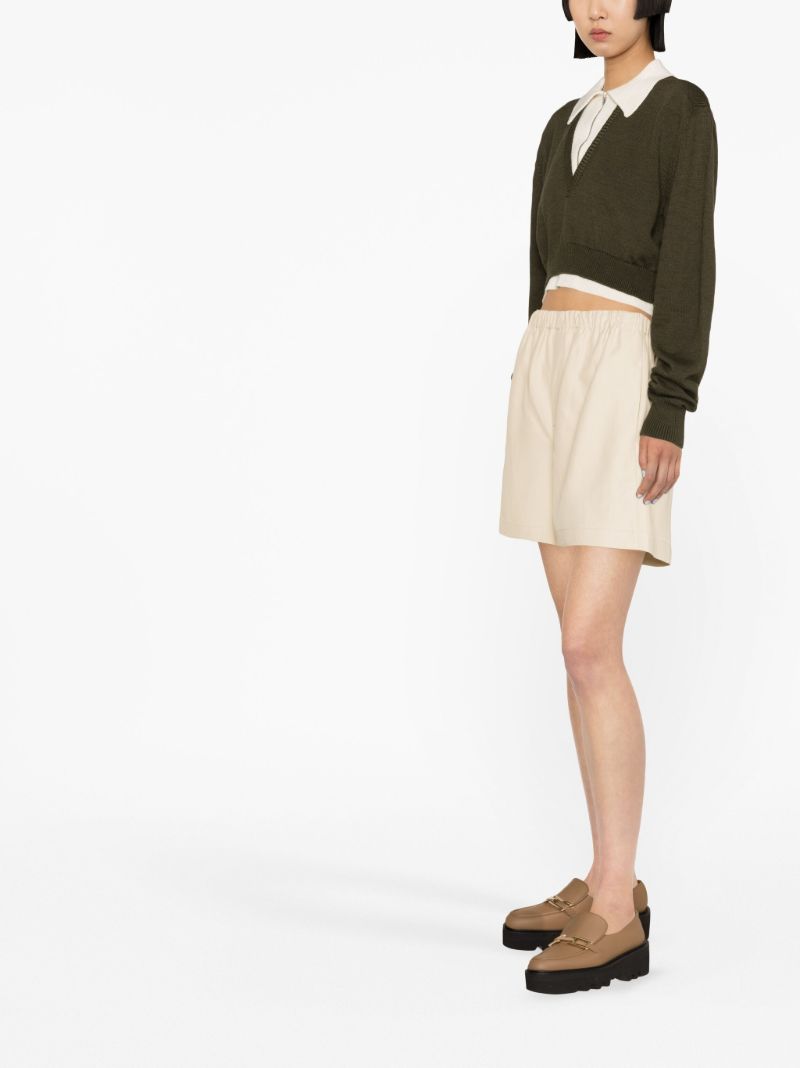 Green Zip-up Wool Cropped Sweater