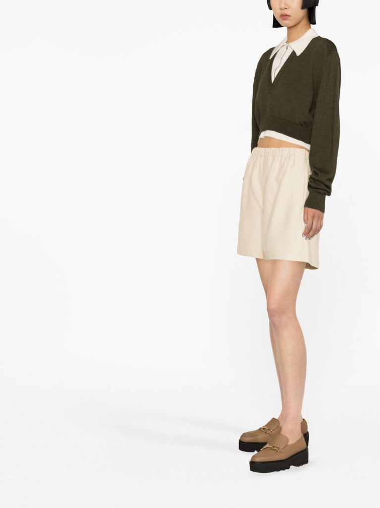 Green Zip-up Wool Cropped Sweater