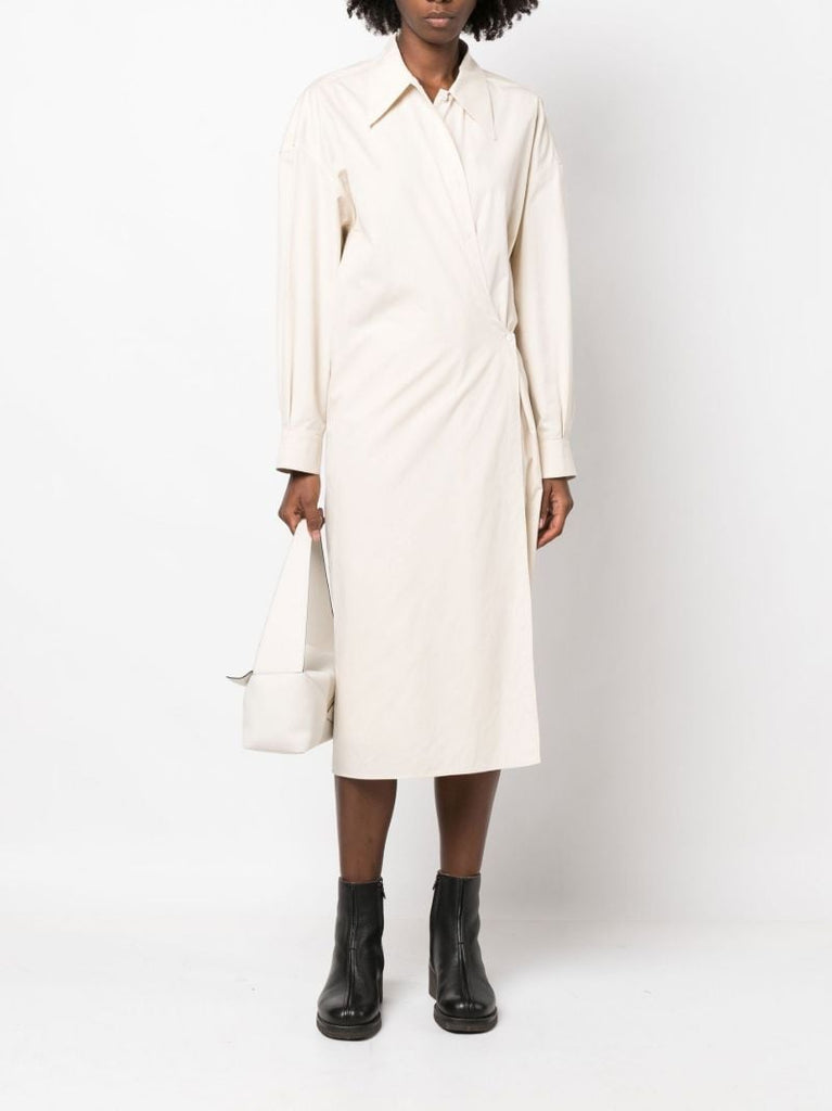 Neutral Twisted Midi Shirt Dress