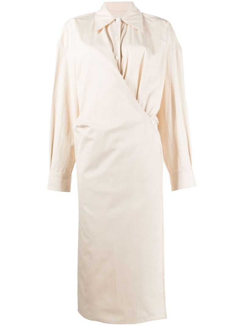 Neutral Twisted Midi Shirt Dress