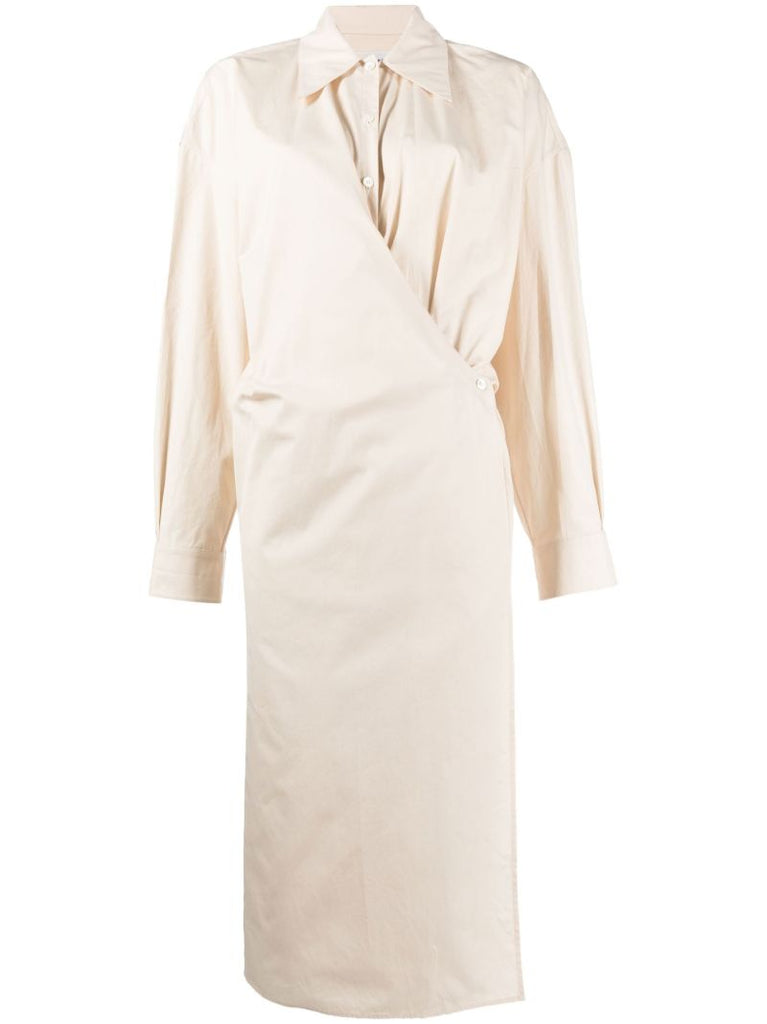 Neutral Twisted Midi Shirt Dress