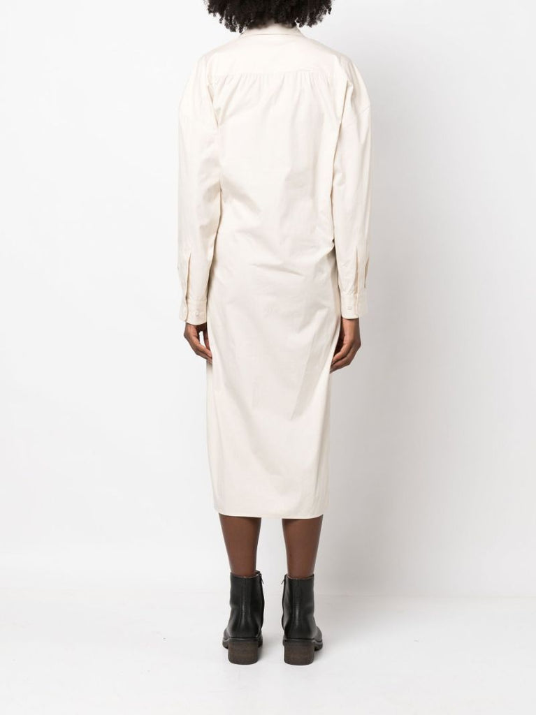 Neutral Twisted Midi Shirt Dress