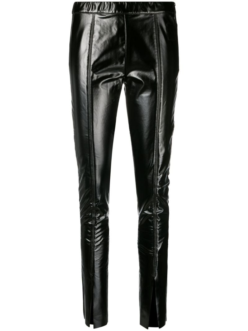 Black Front Slit Faux Leather Leggings