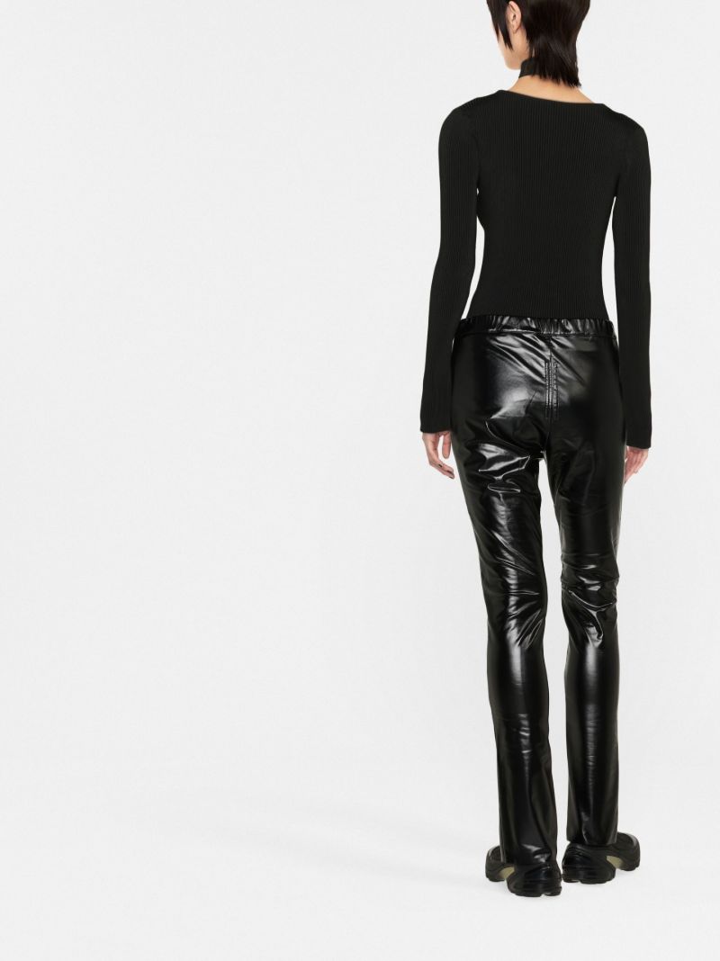 Black Front Slit Faux Leather Leggings