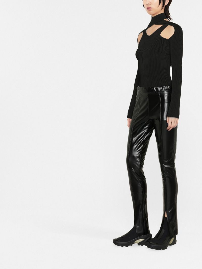 Black Front Slit Faux Leather Leggings