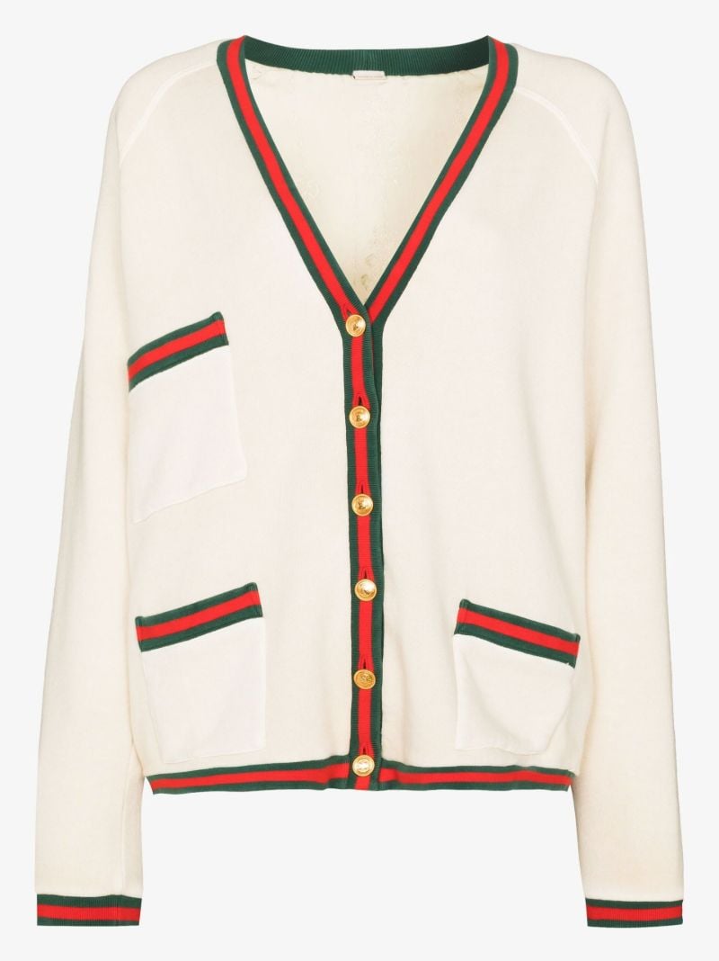 Neutral Web Trim Cotton Cardigan