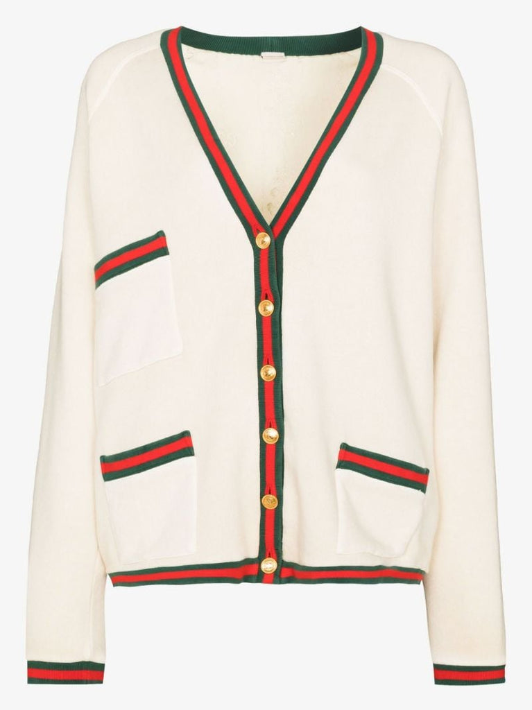 Neutral Web Trim Cotton Cardigan