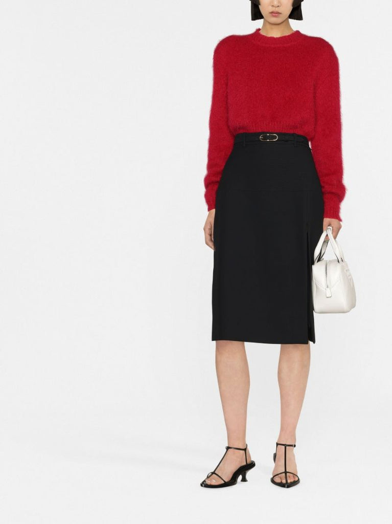 Black Belted Knee-length Skirt
