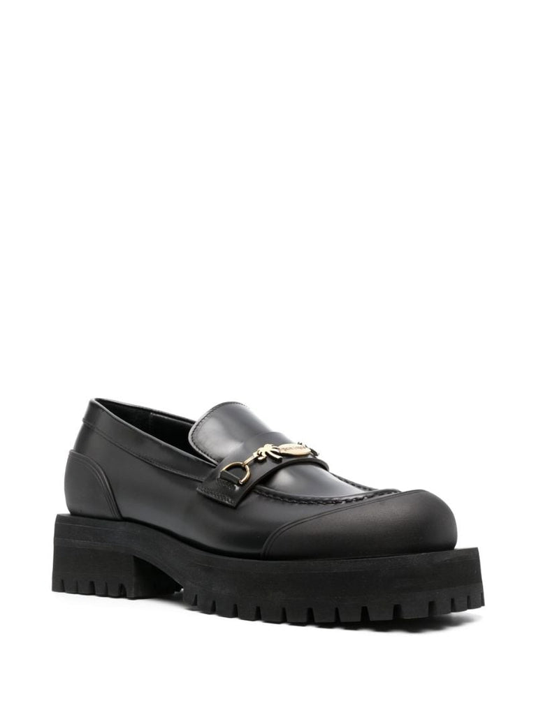 Black Chain Detail Leather Loafers