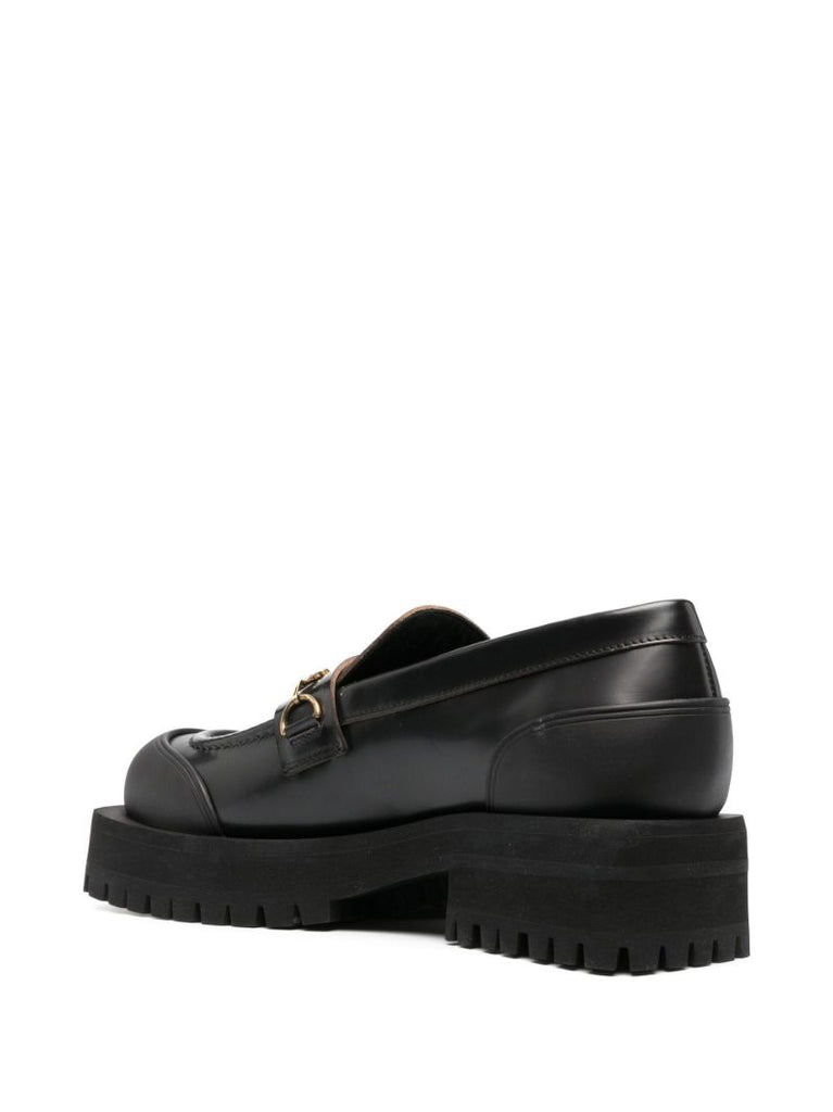 Black Chain Detail Leather Loafers