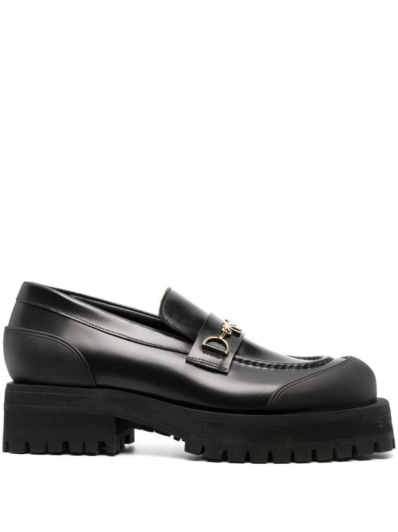 Black Chain Detail Leather Loafers