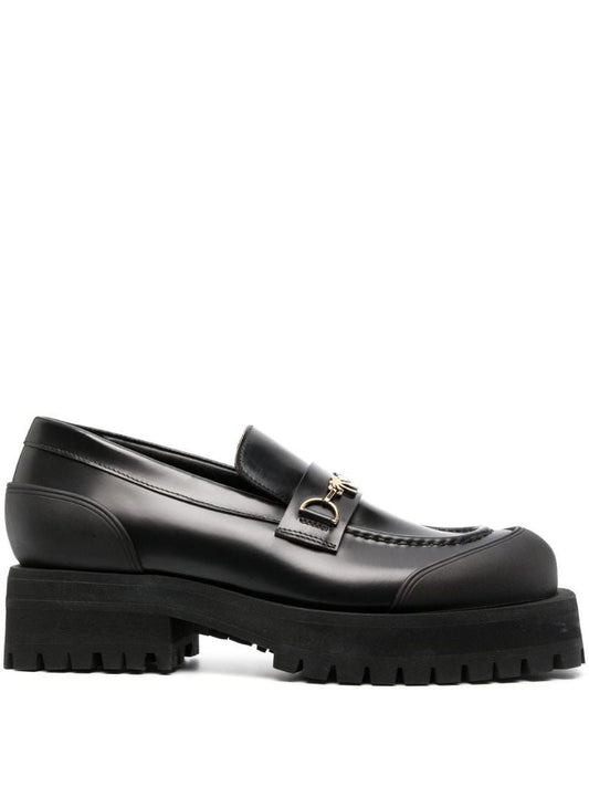 Black Chain Detail Leather Loafers