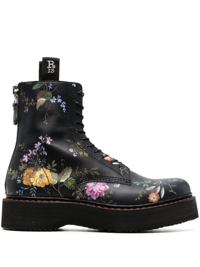 Black Single Stack Leather Combat Boots