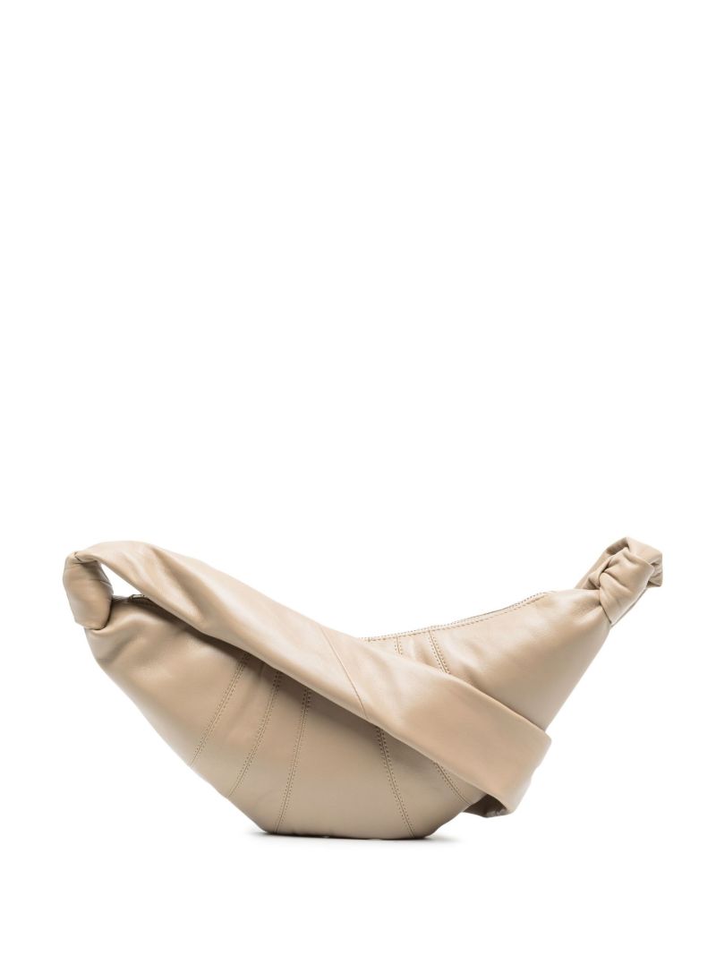 Beige Small Croissant Leather Shoulder Bag