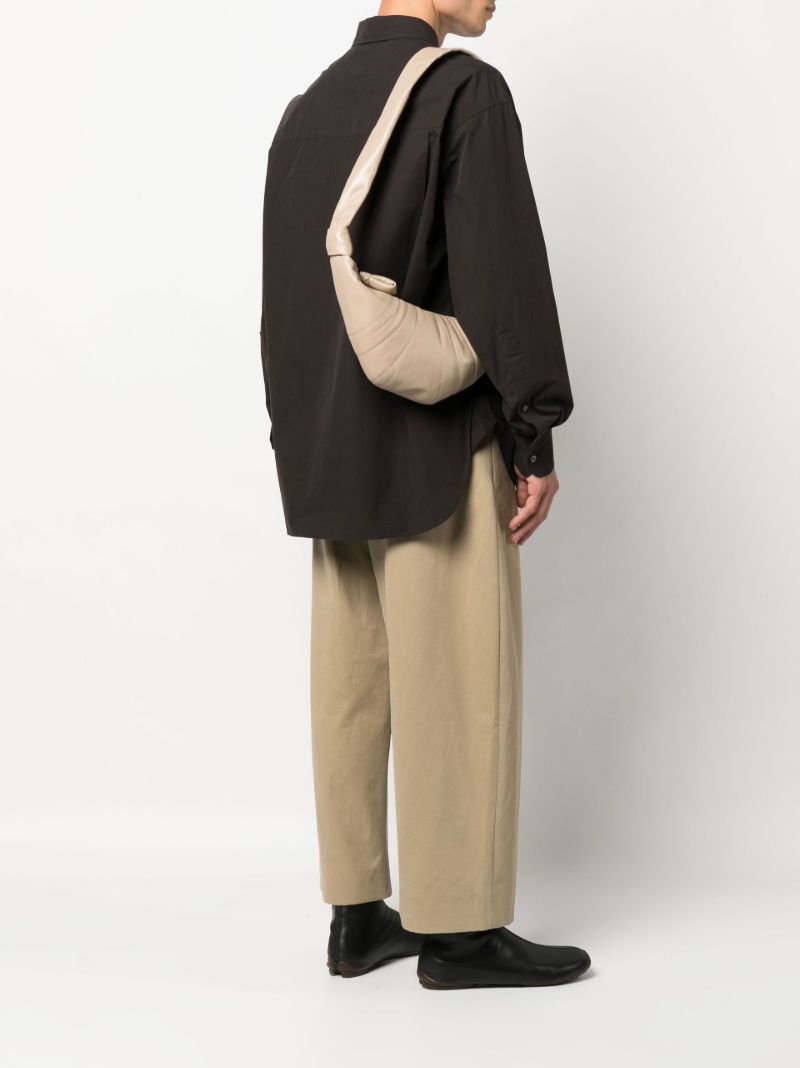 Beige Small Croissant Leather Shoulder Bag