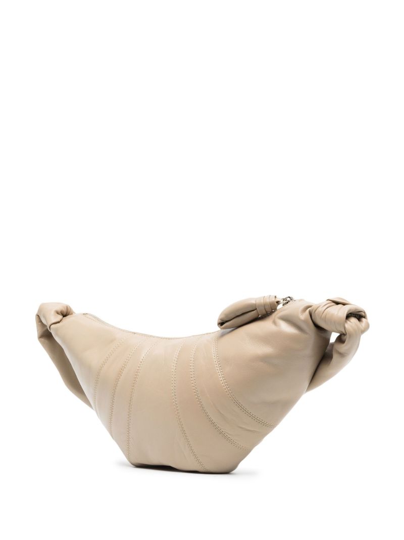Beige Small Croissant Leather Shoulder Bag