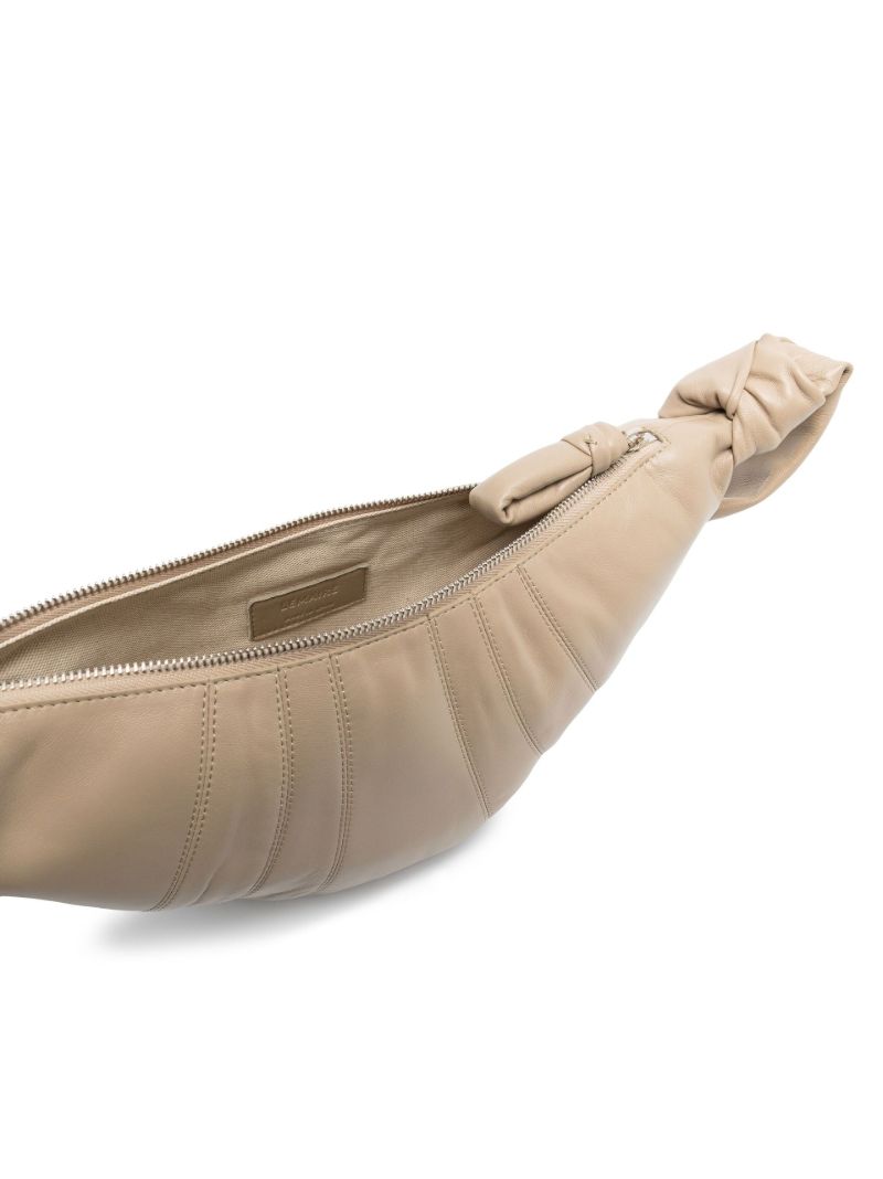 Beige Small Croissant Leather Shoulder Bag