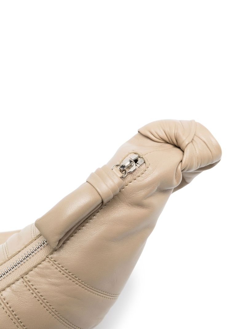 Beige Small Croissant Leather Shoulder Bag