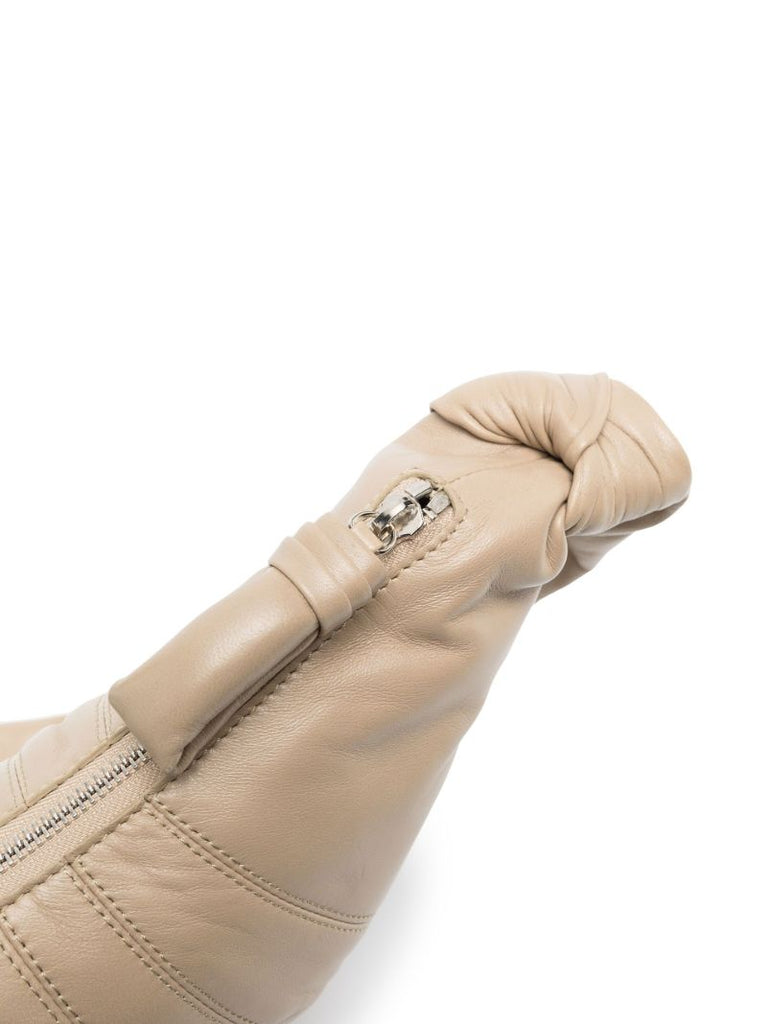 Beige Small Croissant Leather Shoulder Bag