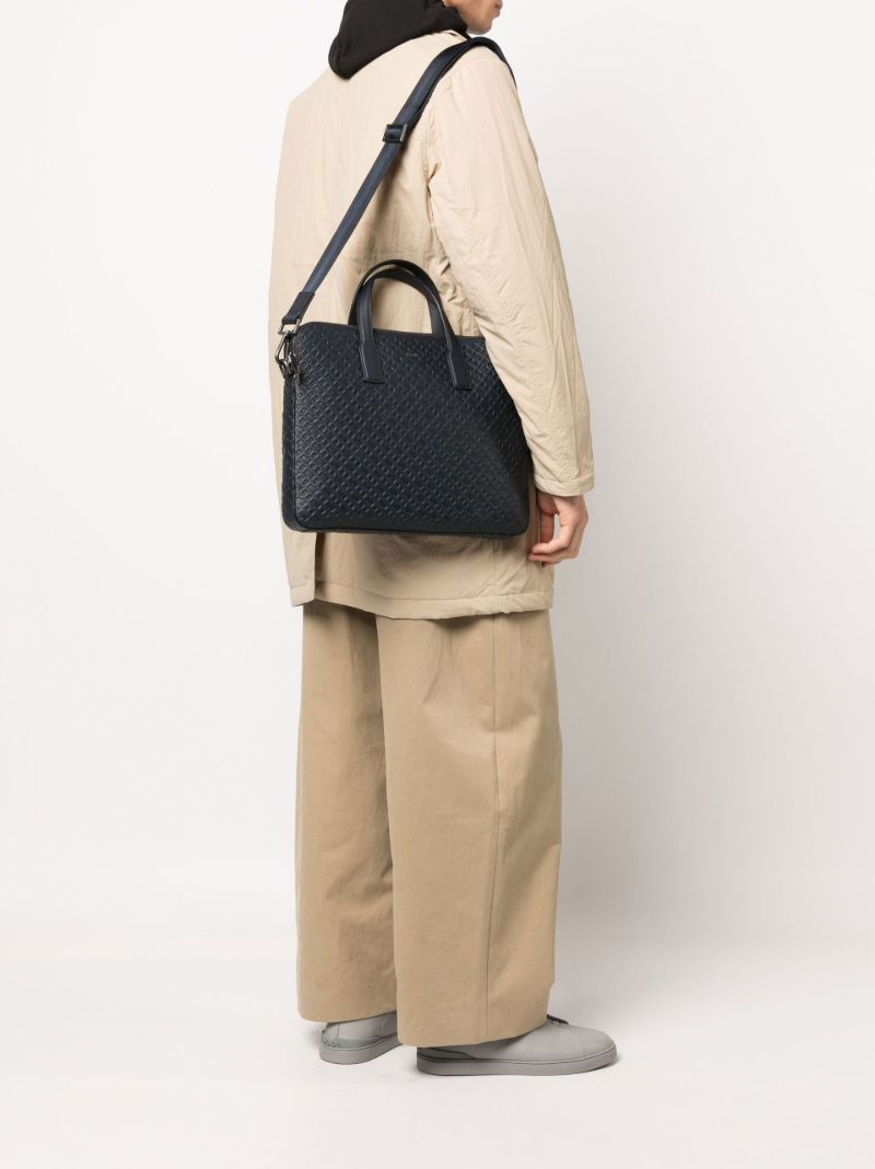 Navy Monogram Embossed Leather Briefcase