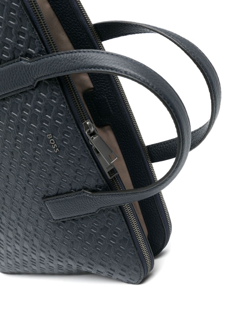 Navy Monogram Embossed Leather Briefcase