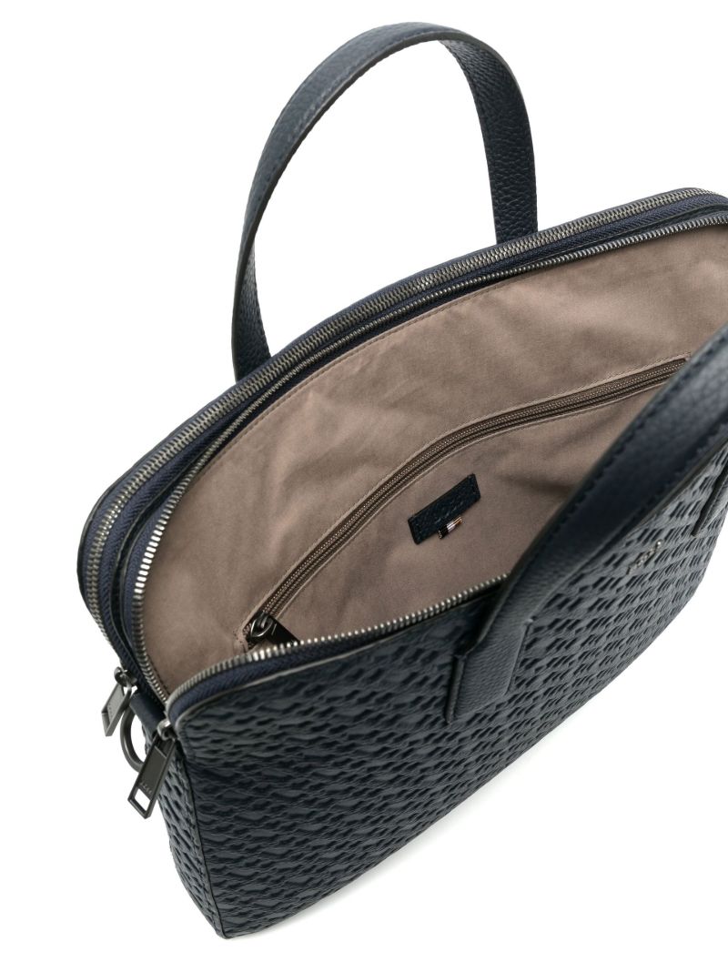 Navy Monogram Embossed Leather Briefcase