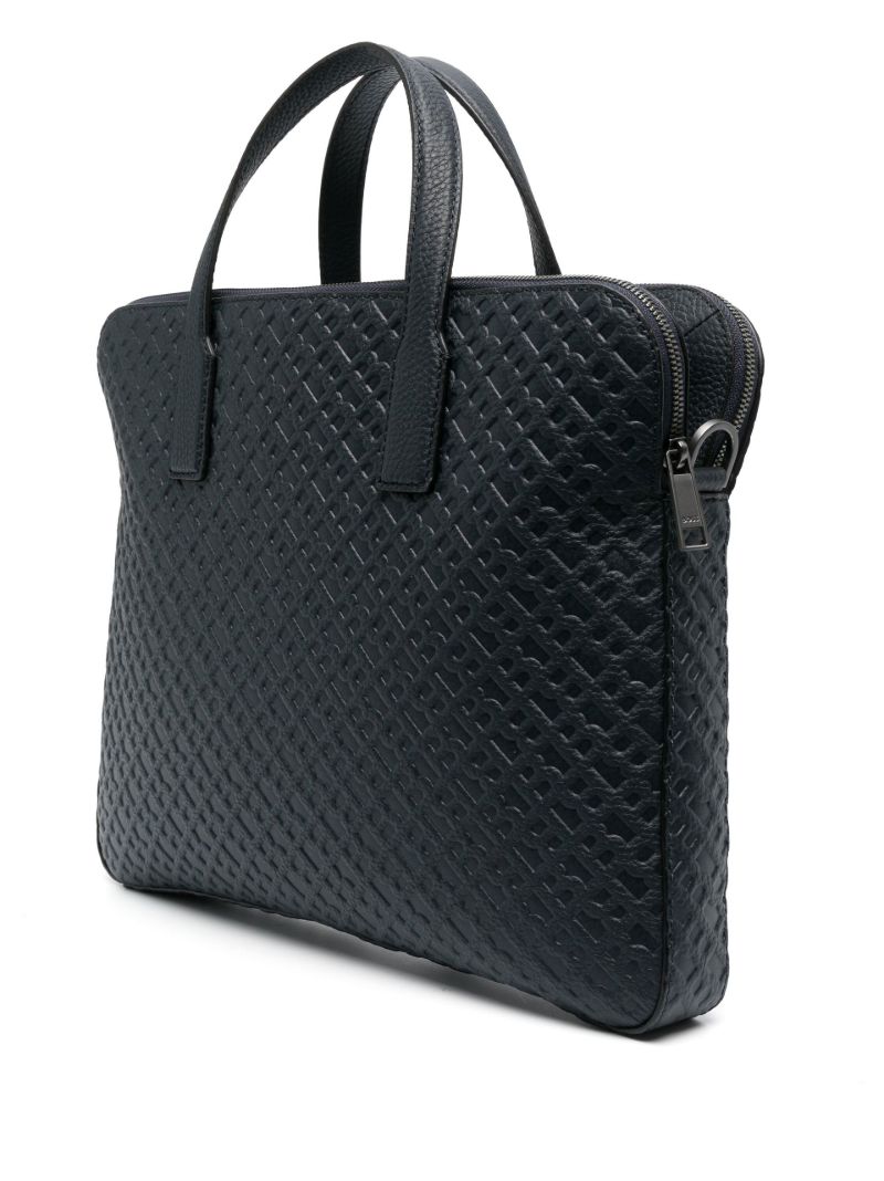 Navy Monogram Embossed Leather Briefcase